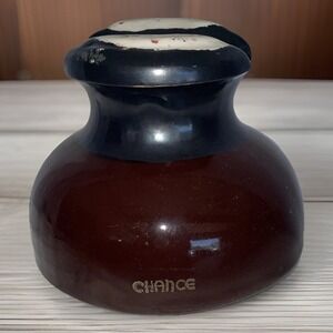 Antique Porcelain Electrical Insulator Marked "Chance" Glazed Brown‎ Threaded